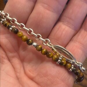 Brighton Silver and Tiger‘s eye Beaded Necklace. Beautiful with extra details